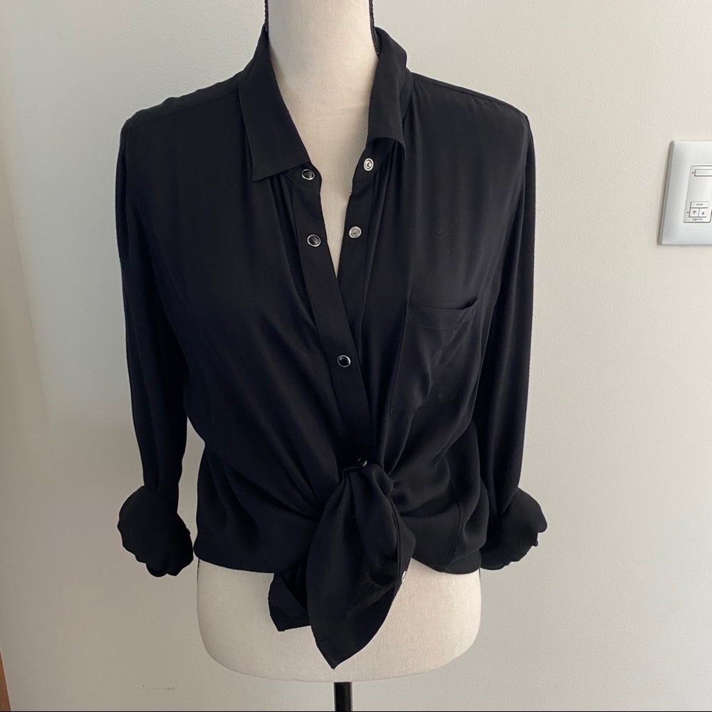 Rails Black Long Sleeves Open Back Top - Large